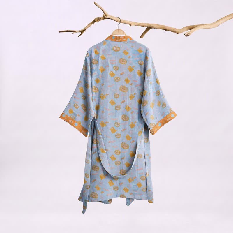 Multi‑Color Pumpkin Halloween Cotton Kimono Robe