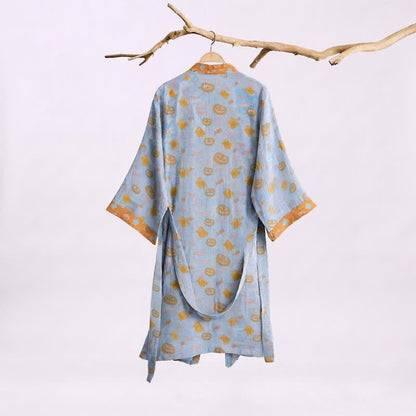 Multi‑Color Pumpkin Halloween Cotton Kimono Robe