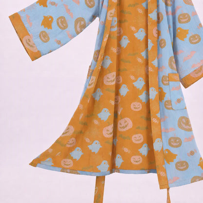 Multi‑Color Pumpkin Halloween Cotton Kimono Robe