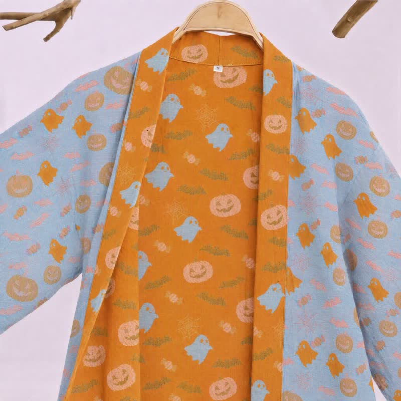 Multi‑Color Pumpkin Halloween Cotton Kimono Robe