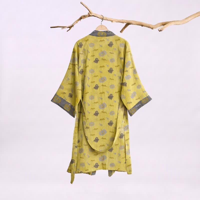Multi‑Color Pumpkin Halloween Cotton Kimono Robe