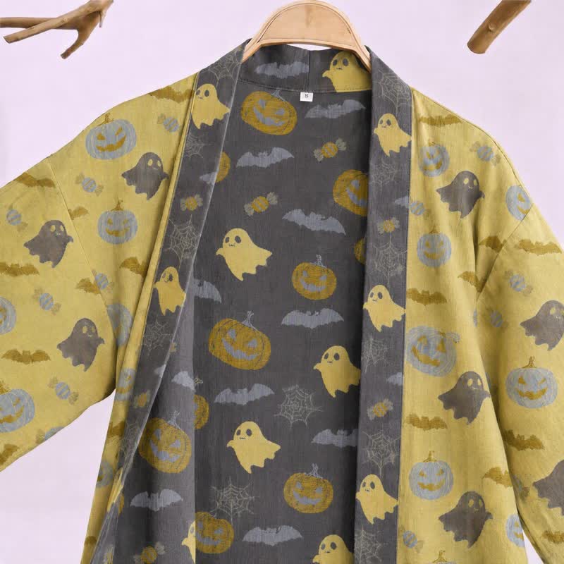 Multi‑Color Pumpkin Halloween Cotton Kimono Robe