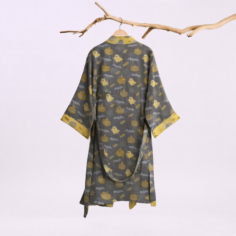 Multi‑Color Pumpkin Halloween Cotton Kimono Robe