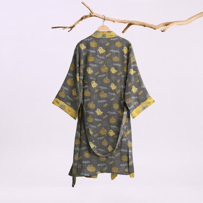 Multi‑Color Pumpkin Halloween Cotton Kimono Robe