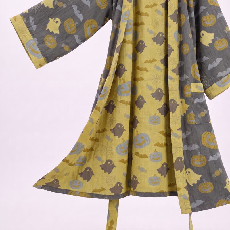 Multi‑Color Pumpkin Halloween Cotton Kimono Robe