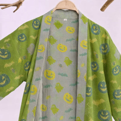Multi‑Color Pumpkin Halloween Cotton Kimono Robe