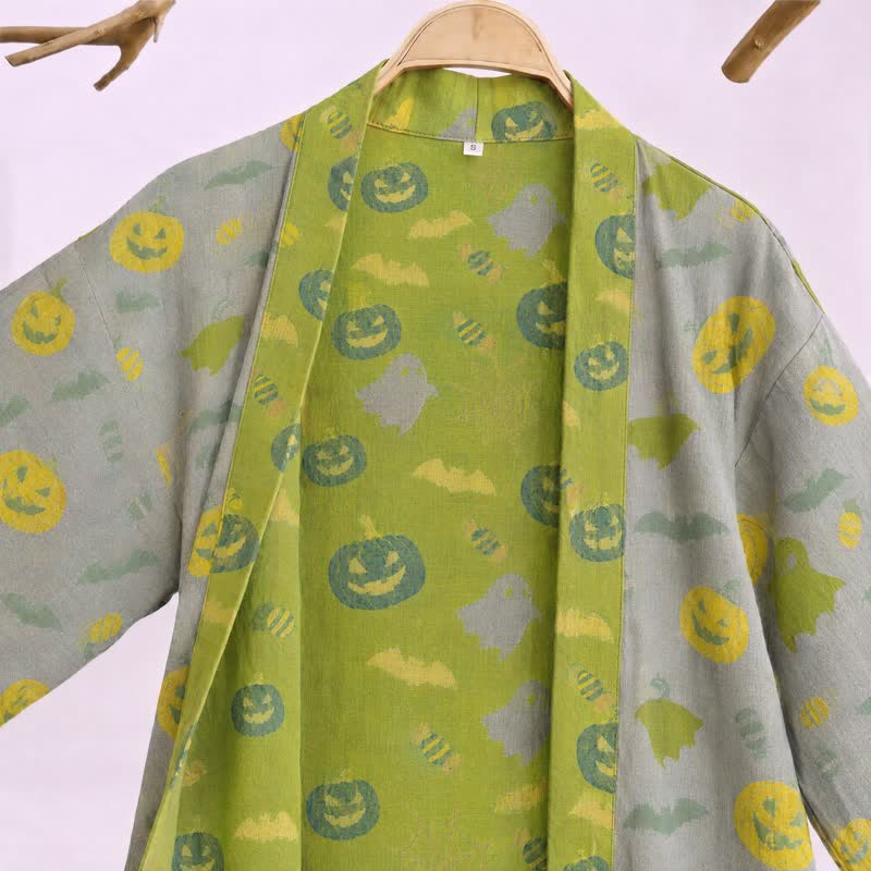 Multi‑Color Pumpkin Halloween Cotton Kimono Robe