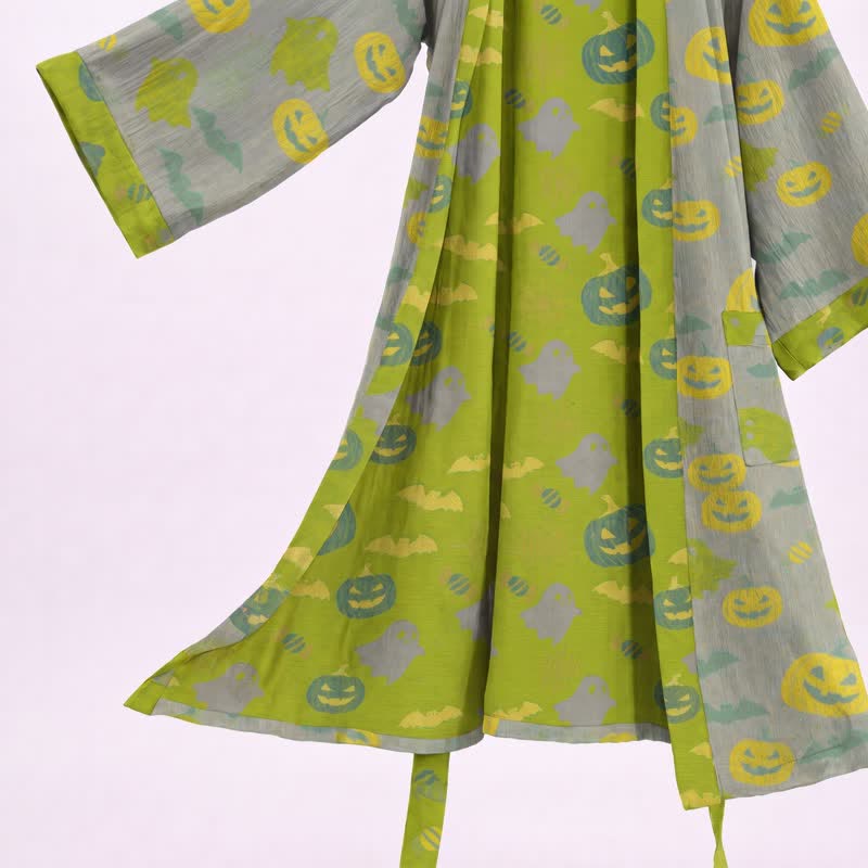 Multi‑Color Pumpkin Halloween Cotton Kimono Robe