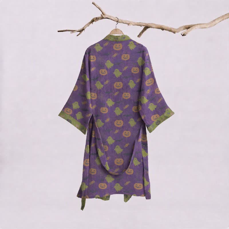 Multi‑Color Pumpkin Halloween Cotton Kimono Robe