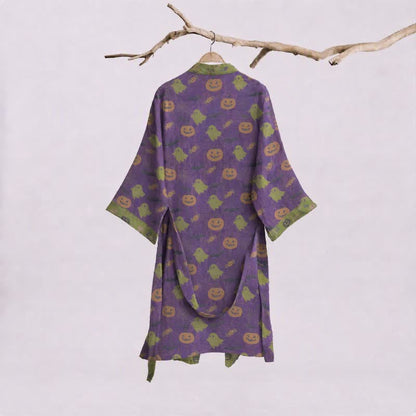 Multi‑Color Pumpkin Halloween Cotton Kimono Robe
