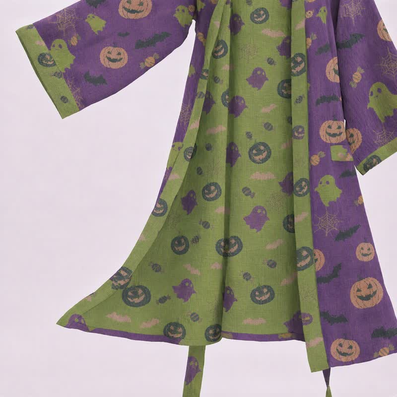 Multi‑Color Pumpkin Halloween Cotton Kimono Robe