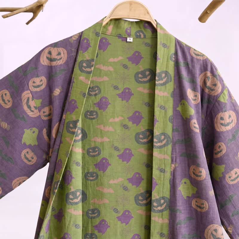 Multi‑Color Pumpkin Halloween Cotton Kimono Robe