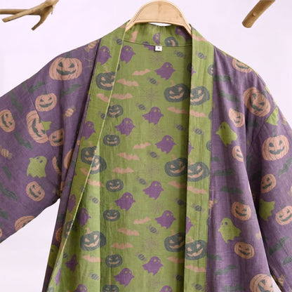 Multi‑Color Pumpkin Halloween Cotton Kimono Robe