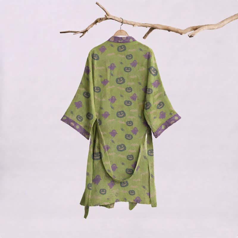 Multi‑Color Pumpkin Halloween Cotton Kimono Robe