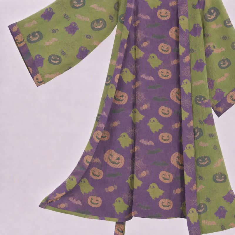 Multi‑Color Pumpkin Halloween Cotton Kimono Robe