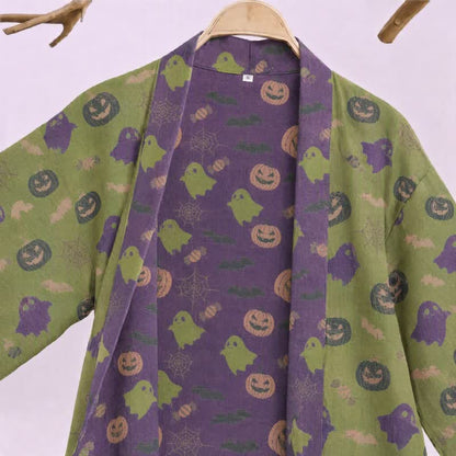 Multi‑Color Pumpkin Halloween Cotton Kimono Robe