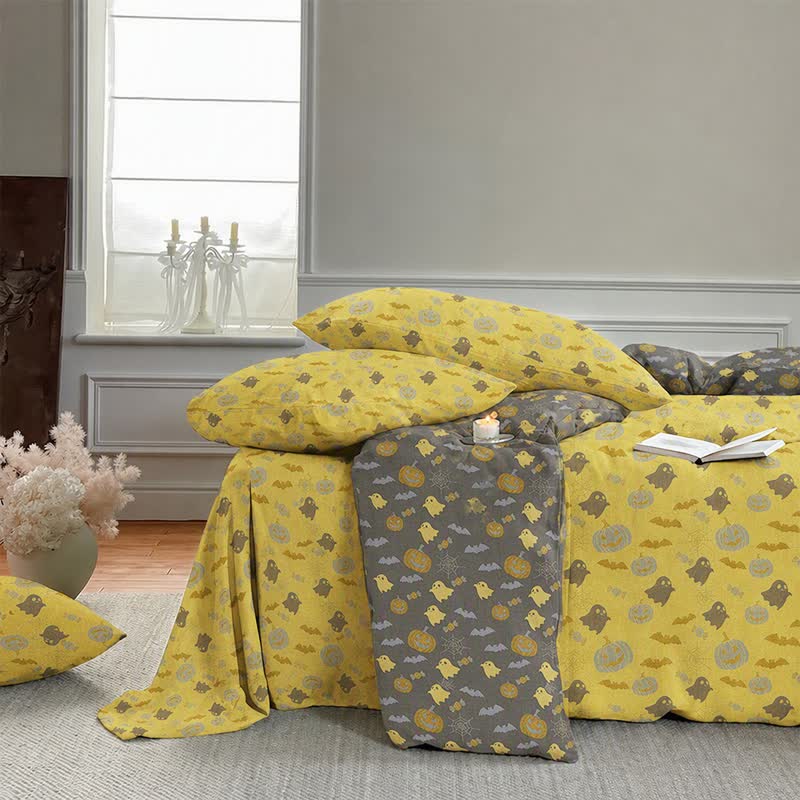Multi‑Color Pumpkin Ghost Cotton Bedding Set