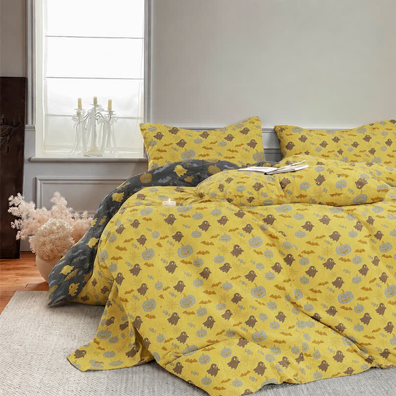 Multi‑Color Pumpkin Ghost Cotton Bedding Set