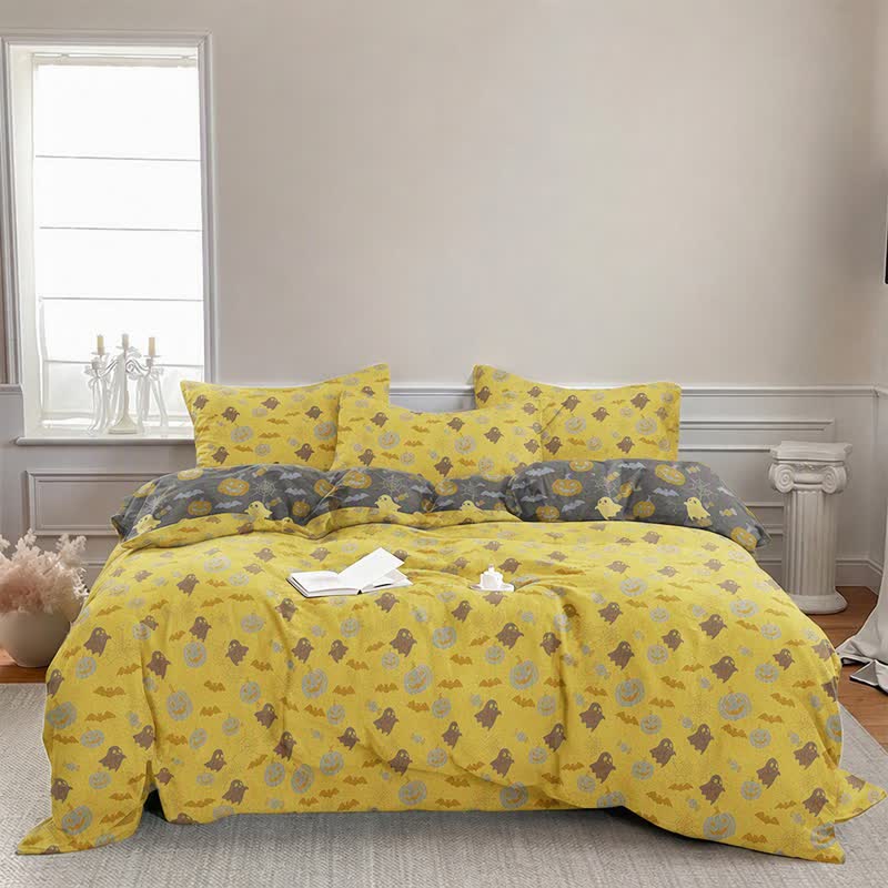 Multi‑Color Pumpkin Ghost Cotton Bedding Set
