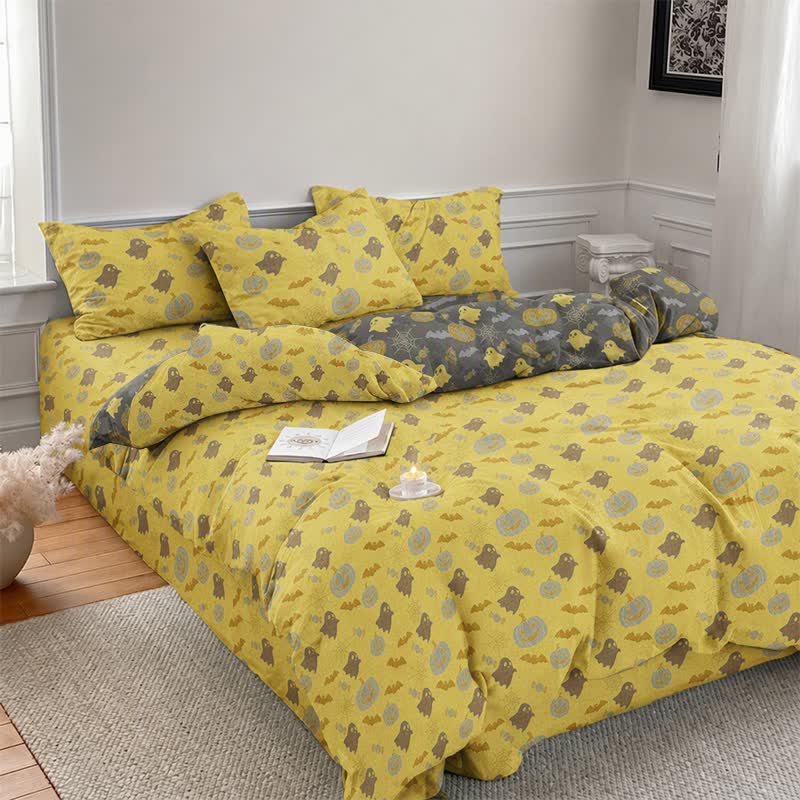 Multi‑Color Pumpkin Ghost Cotton Bedding Set