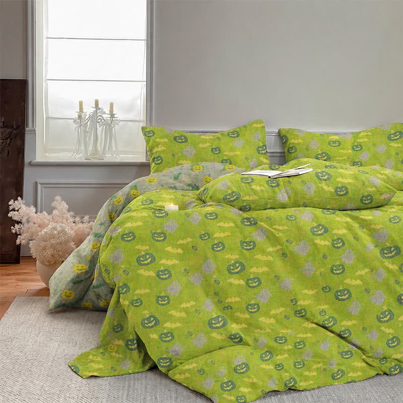 Multi‑Color Pumpkin Ghost Cotton Bedding Set