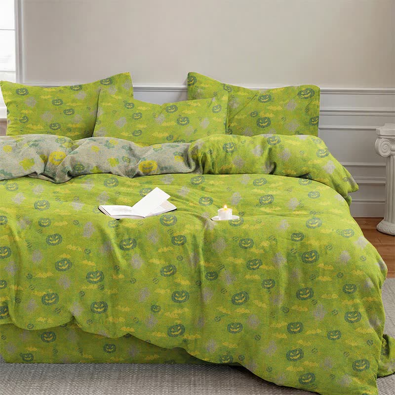 Multi‑Color Pumpkin Ghost Cotton Bedding Set
