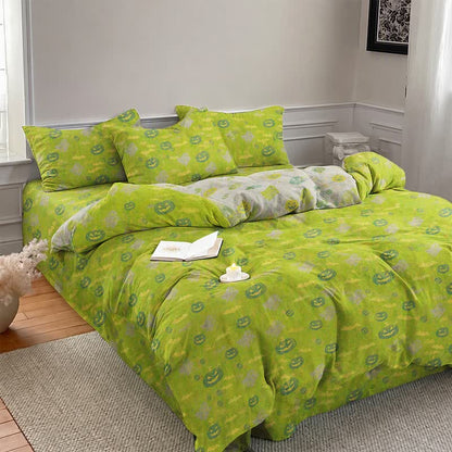 Multi‑Color Pumpkin Ghost Cotton Bedding Set