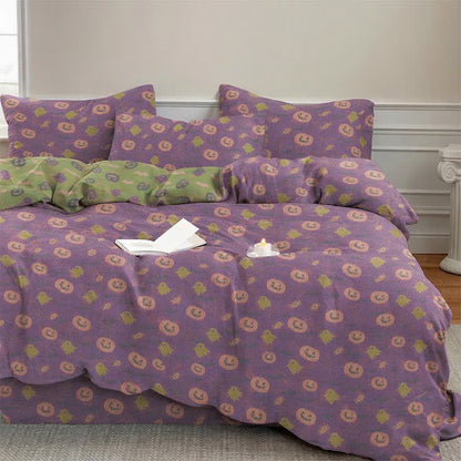 Multi‑Color Pumpkin Ghost Cotton Bedding Set