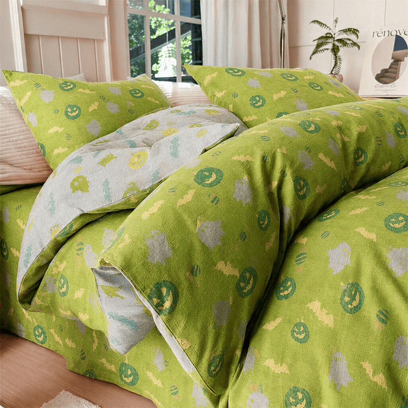 Multi‑Color Pumpkin Ghost Cotton Bedding Set