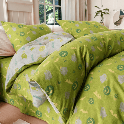 Multi‑Color Pumpkin Ghost Cotton Bedding Set