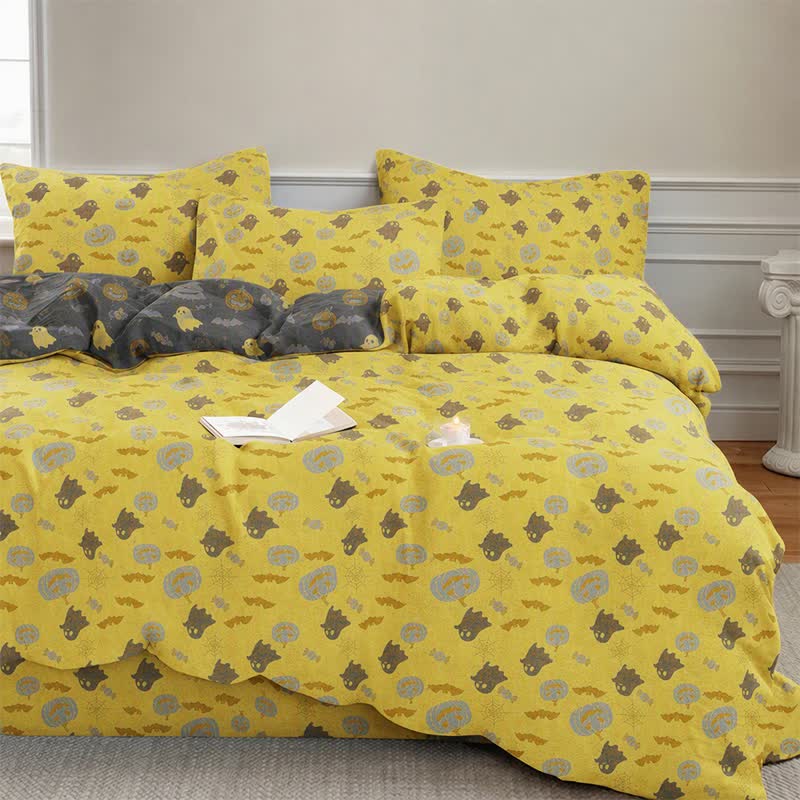 Multi‑Color Pumpkin Ghost Cotton Bedding Set