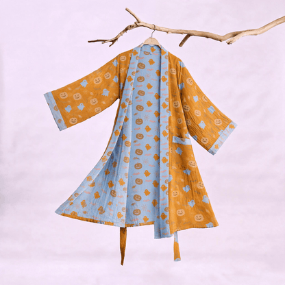 Multi‑Color Pumpkin Halloween Cotton Kimono Robe