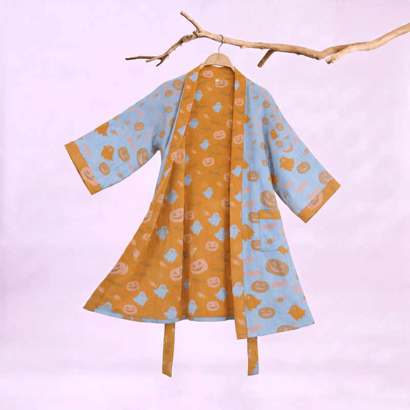 Multi‑Color Pumpkin Halloween Cotton Kimono Robe