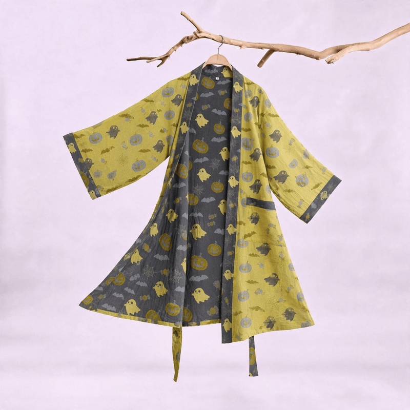 Multi‑Color Pumpkin Halloween Cotton Kimono Robe