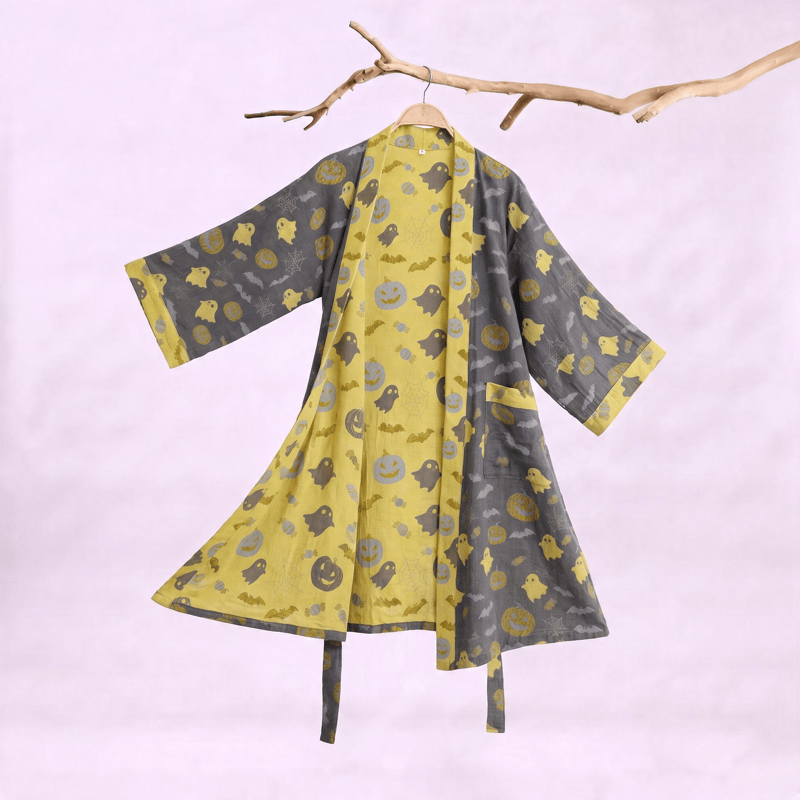 Multi‑Color Pumpkin Halloween Cotton Kimono Robe