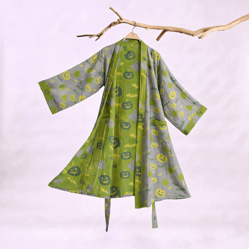 Multi‑Color Pumpkin Halloween Cotton Kimono Robe