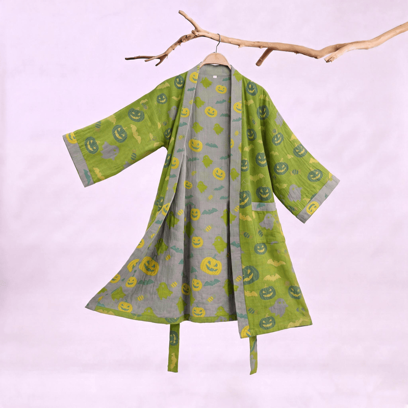 Multi‑Color Pumpkin Halloween Cotton Kimono Robe
