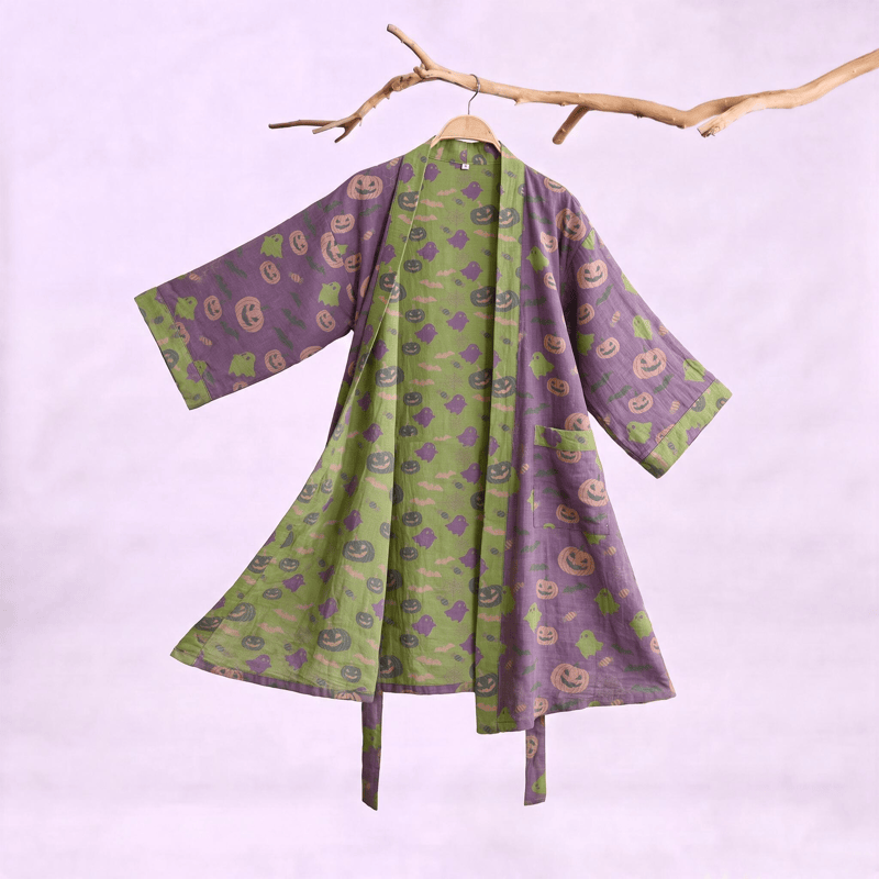 Multi‑Color Pumpkin Halloween Cotton Kimono Robe