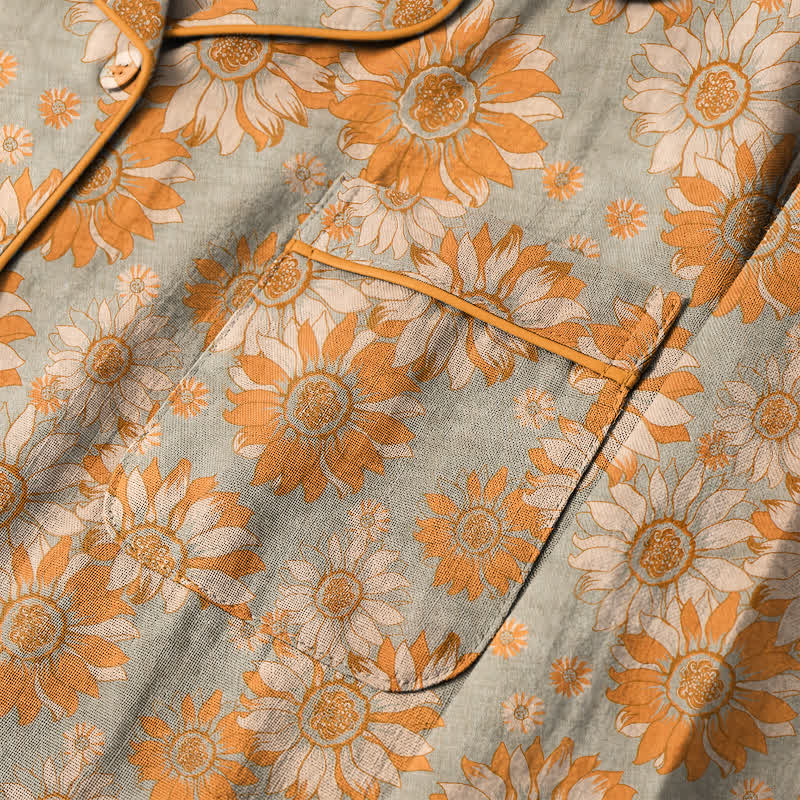 Retro Sunflower Cotton Loungewear Pajama Set