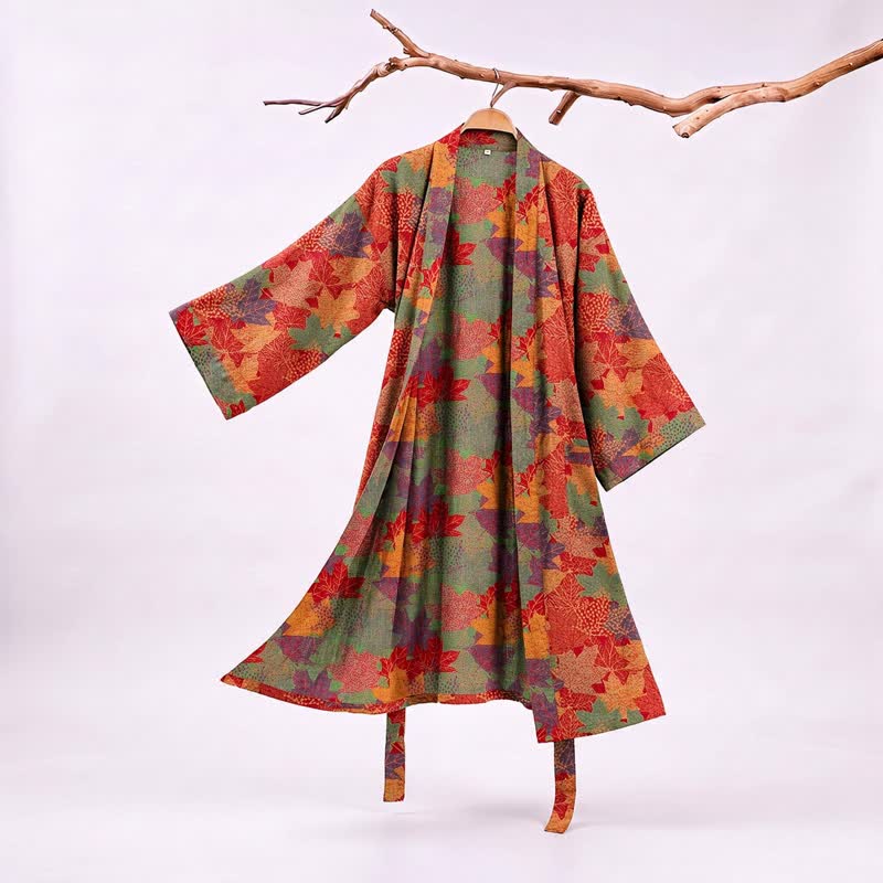 Autumn Maple Leaf Cotton Kimono Robe