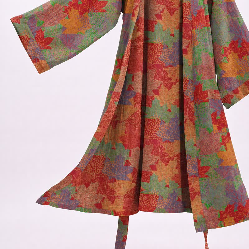 Autumn Maple Leaf Cotton Kimono Robe