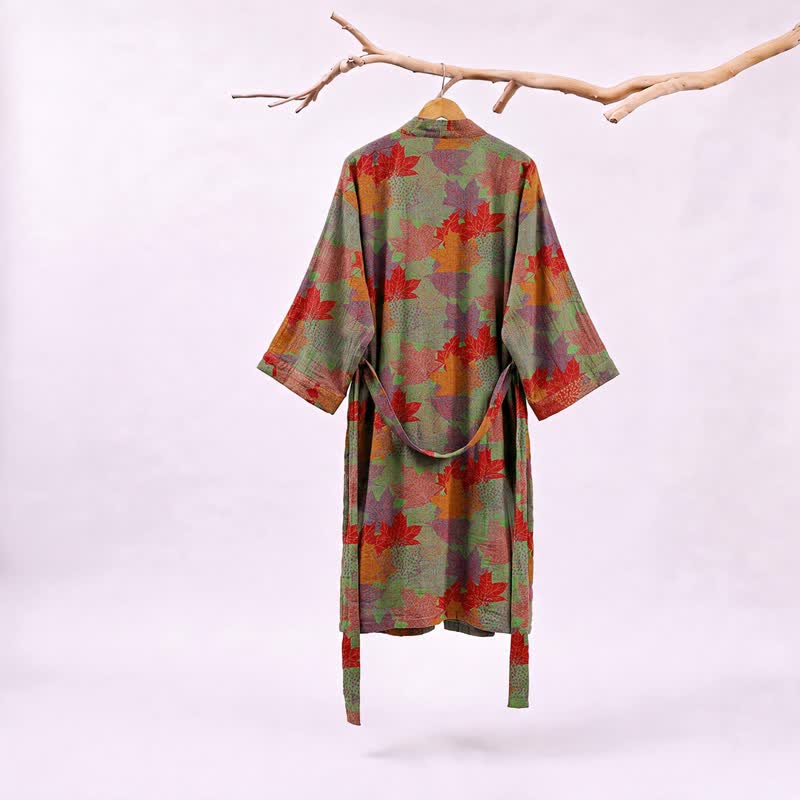 Autumn Maple Leaf Cotton Kimono Robe