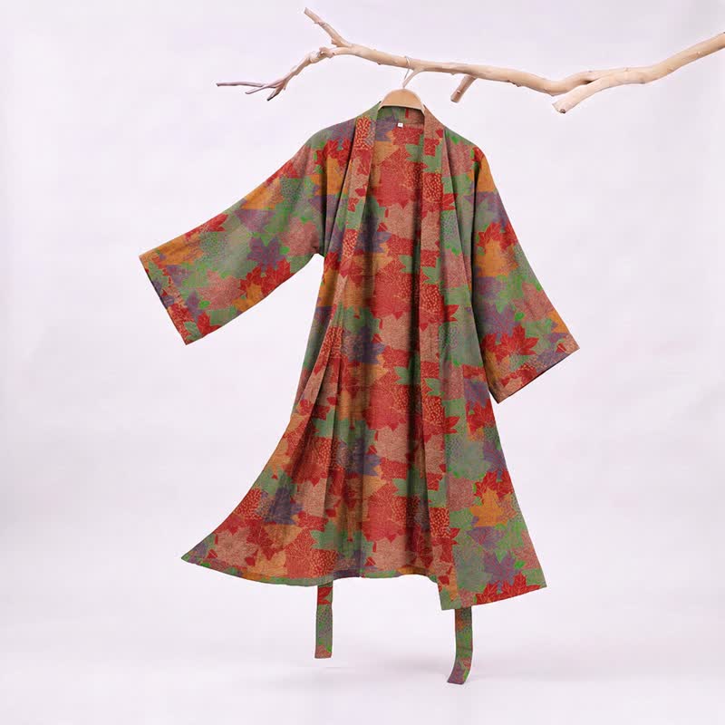 Autumn Maple Leaf Cotton Kimono Robe