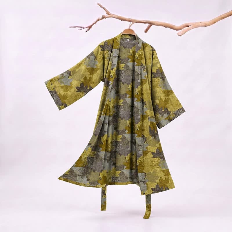 Autumn Maple Leaf Cotton Kimono Robe