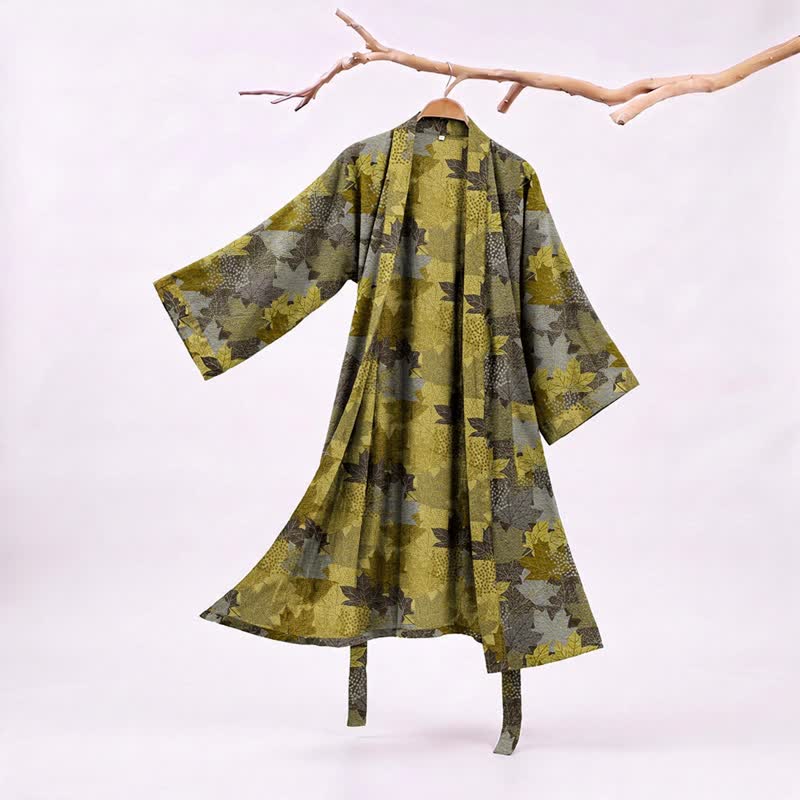 Autumn Maple Leaf Cotton Kimono Robe