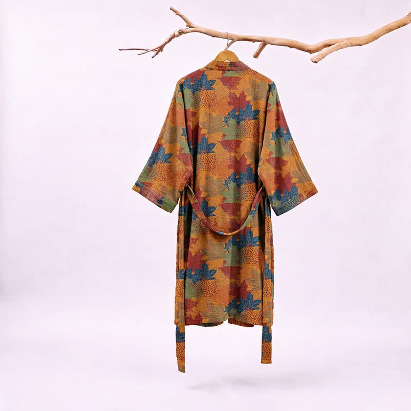 Autumn Maple Leaf Cotton Kimono Robe