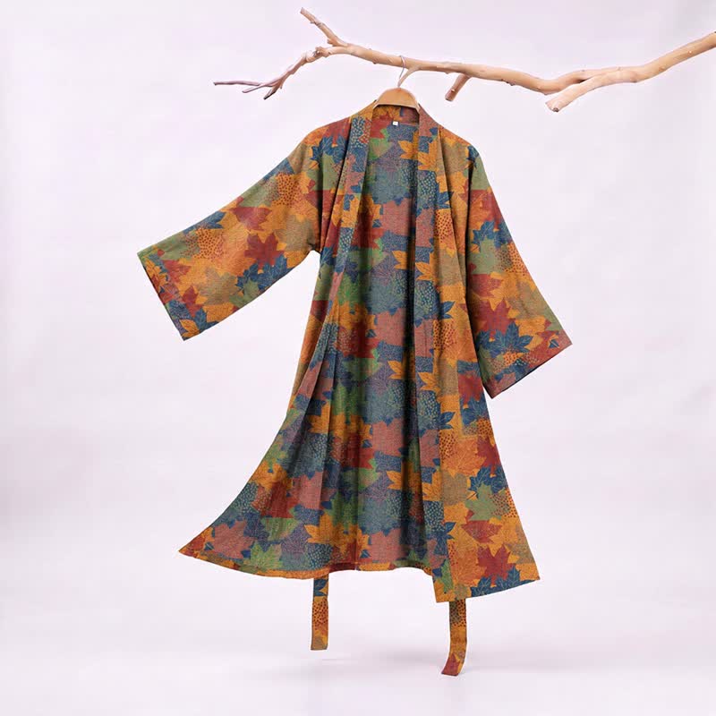 Autumn Maple Leaf Cotton Kimono Robe