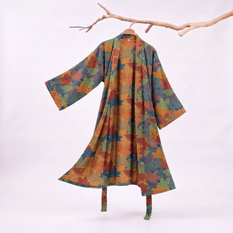 Autumn Maple Leaf Cotton Kimono Robe