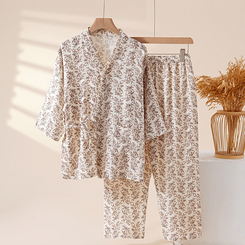 Brown Ditsy Floral Cotton Loungewear Set