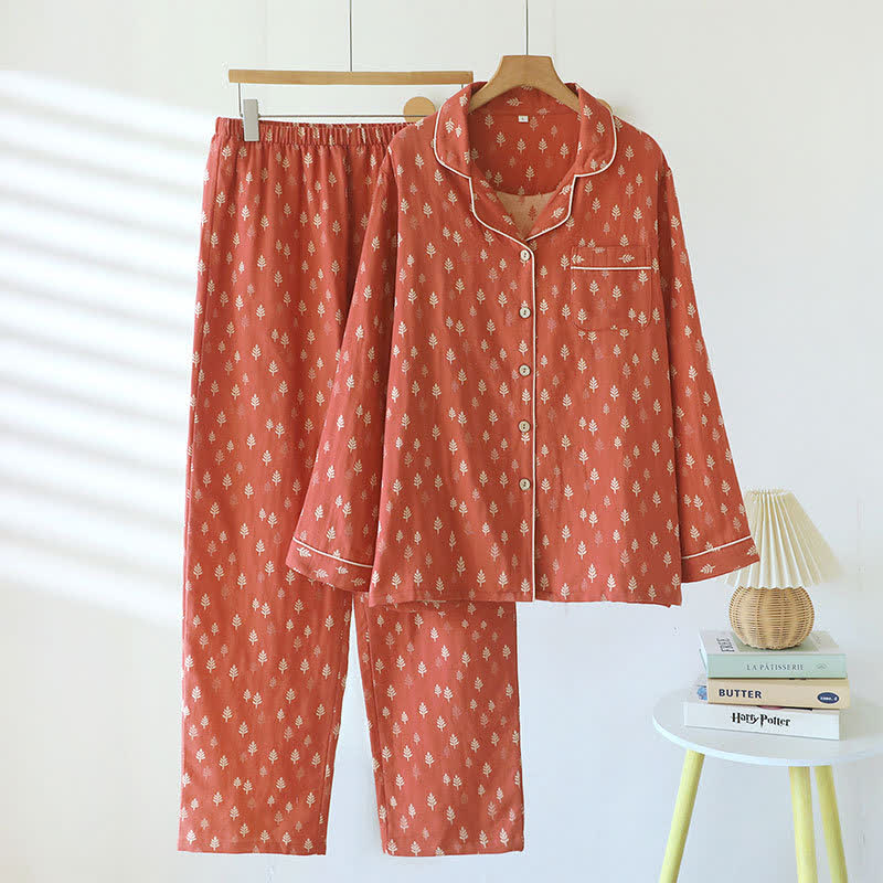Relaxed Piped Cotton Maple Leaf Loungewear Set